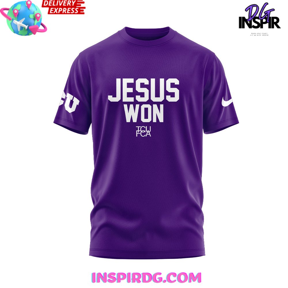 Tcu Football Jesus Won 2024 Purple T-Shirt - Image 2
