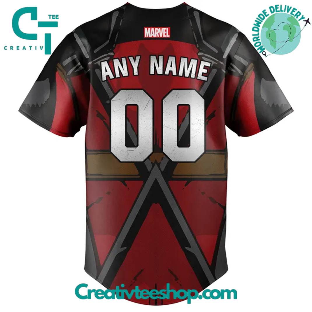 Toledo Mud Hens X Deadpool Marvel Personalized Baseball Jersey - Image 3