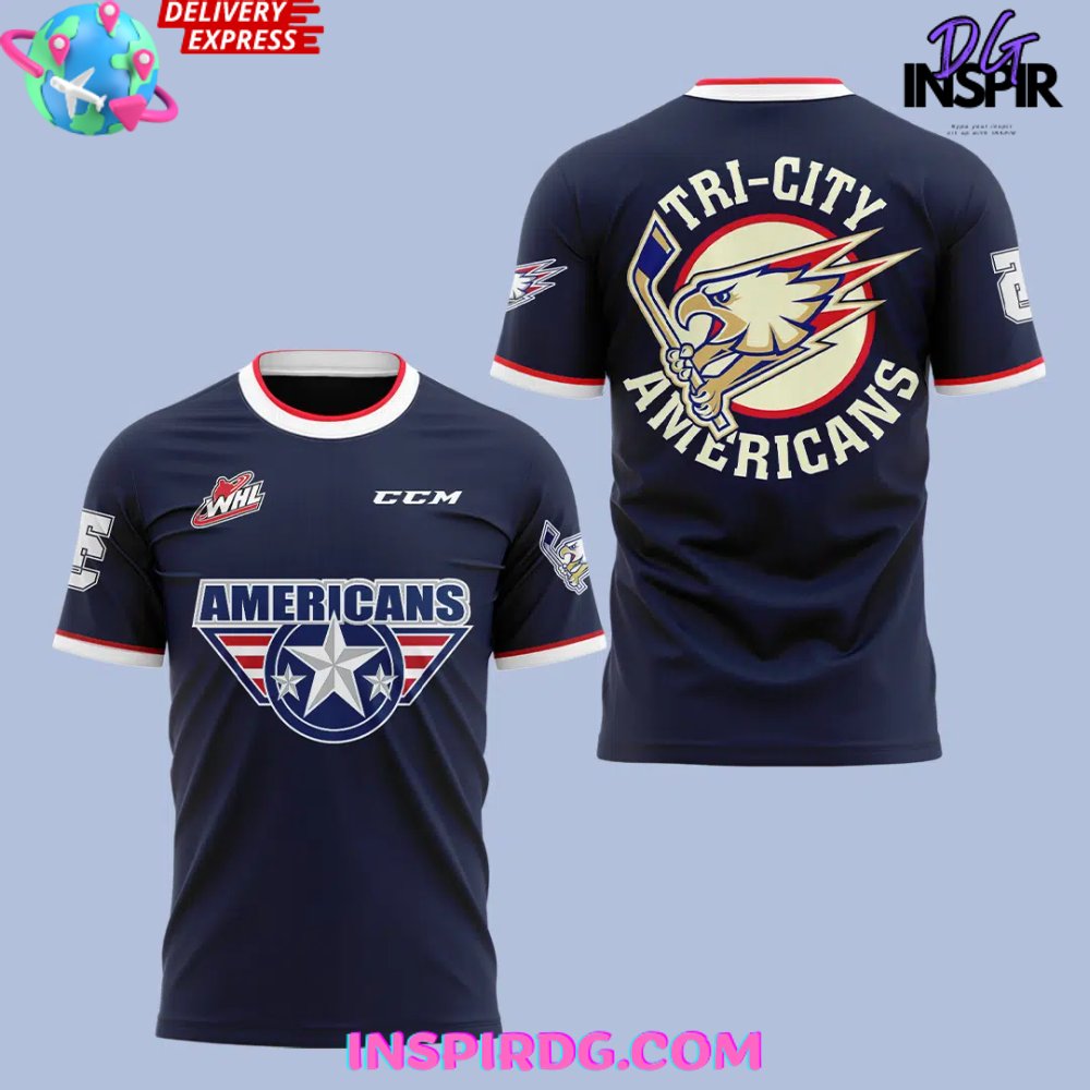 Tri-City Americans Hockey 2024 Navy T-Shirt - Image 2