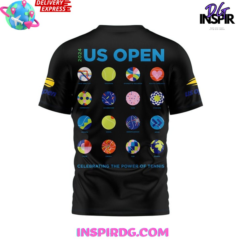 Us Open Tennis 2024 Black T-Shirt - Image 3