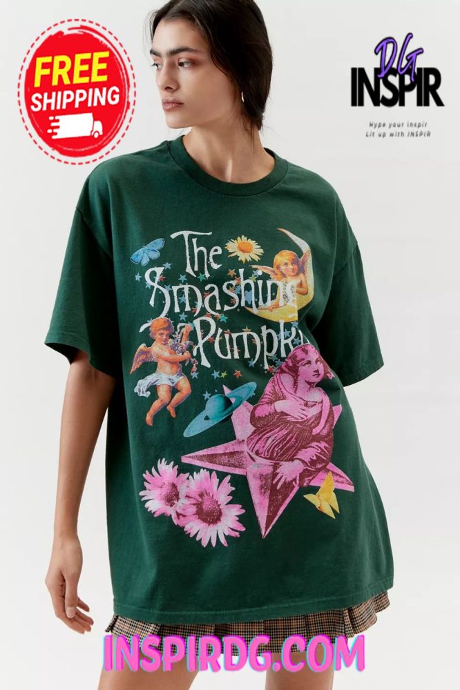 Urban Outfitters Smashing Pumpkins Collage Green T-Shirt Dress