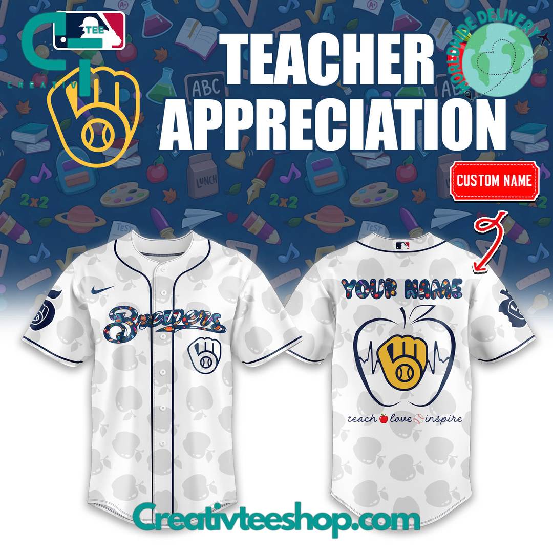 Milwaukee Brewers X Teacher Appreciation Personalized Baseball Jersey
