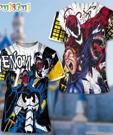 Venom And Carnage Fighting T Shirt, Venom Spiderman Villain Comic Character 3D Shirt