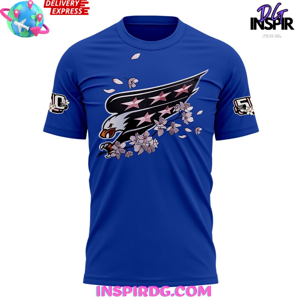 Washington Capitals 50Th Anniversary Cherry Blossom Blue T-Shirt - Image 2