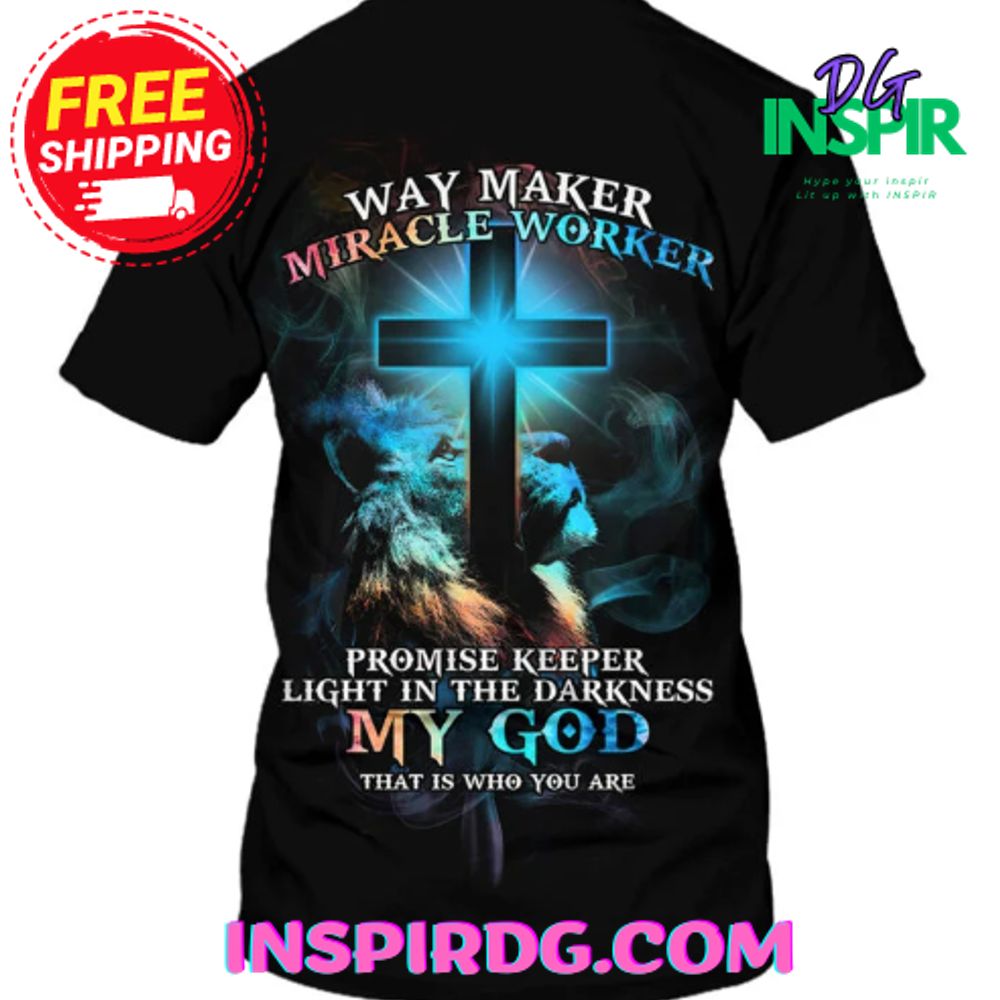 Way Maker Miracle Worker Lion Cross Light Colorful Tshirt - Image 2