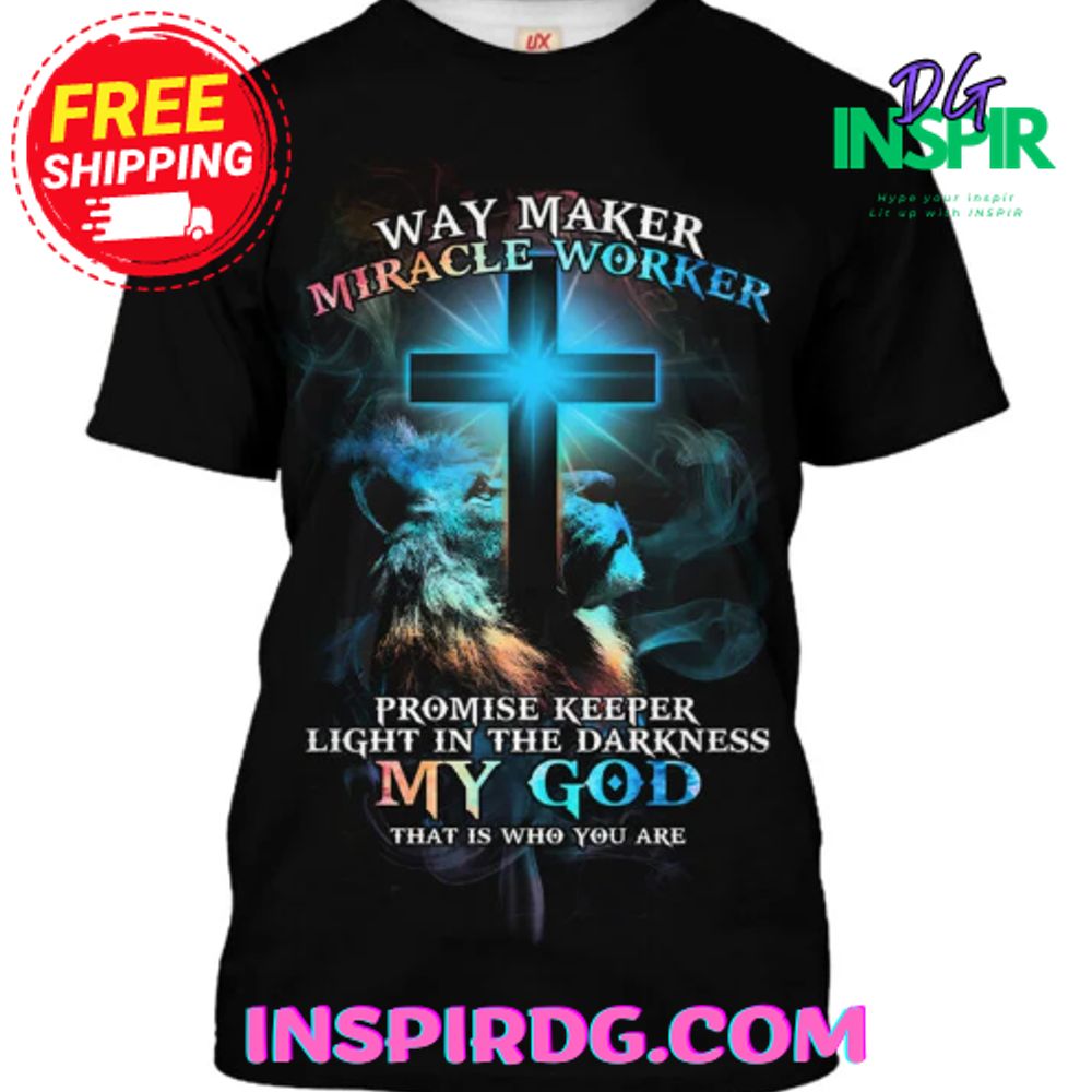 Way Maker Miracle Worker Lion Cross Light Colorful Tshirt