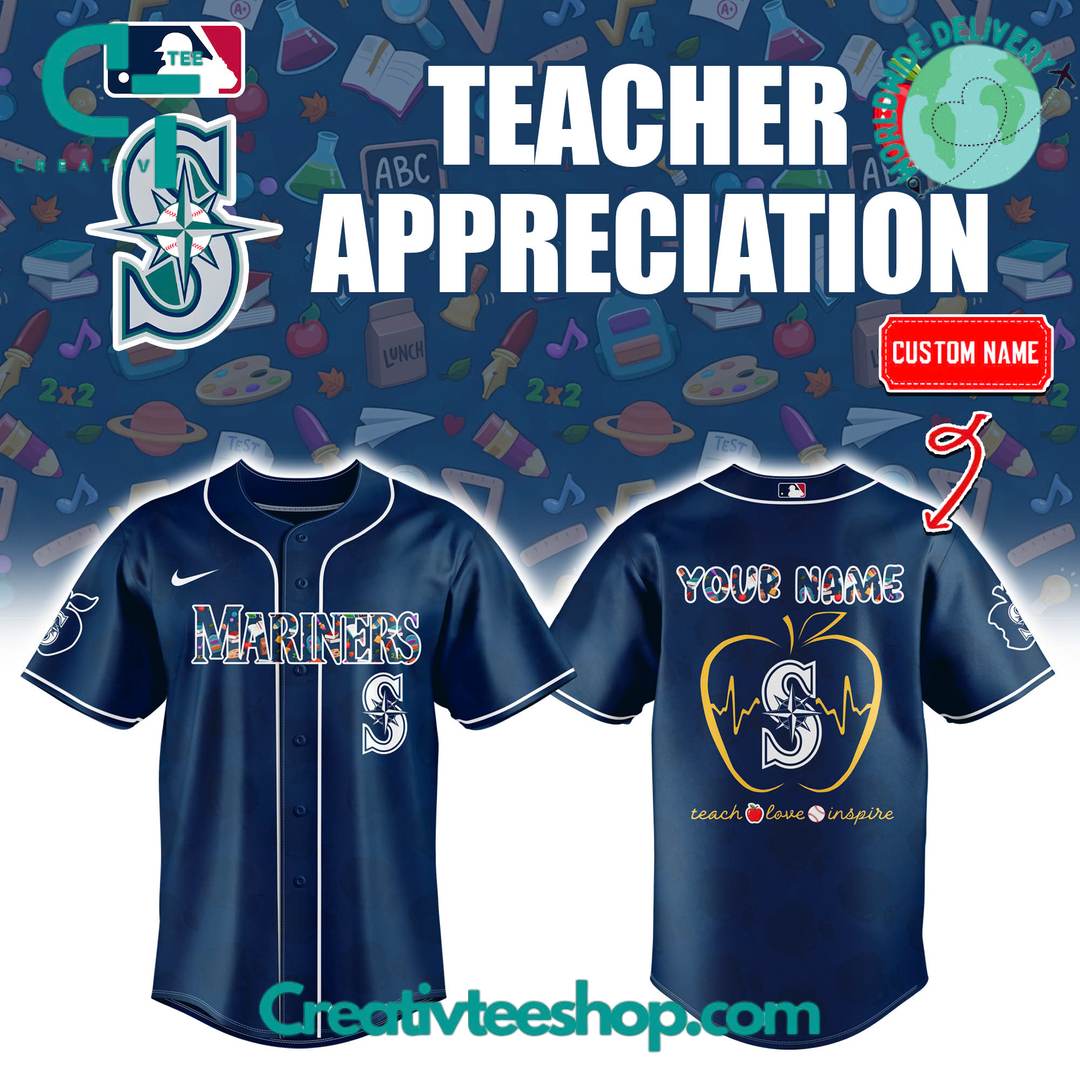 Seattle Mariners X Teacher Appreciation Personalized Baseball Jersey