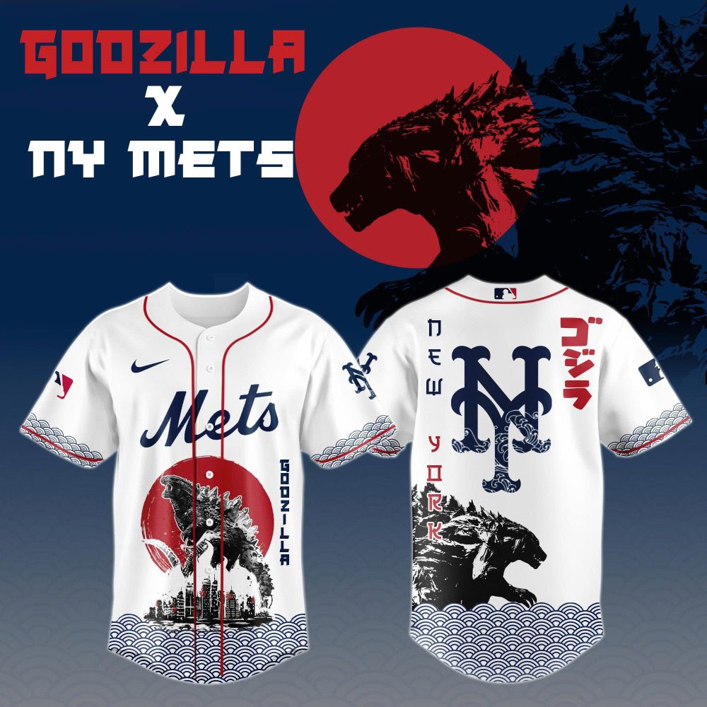 Godzilla X New York Mets Mlb Custom Baseball Jersey
