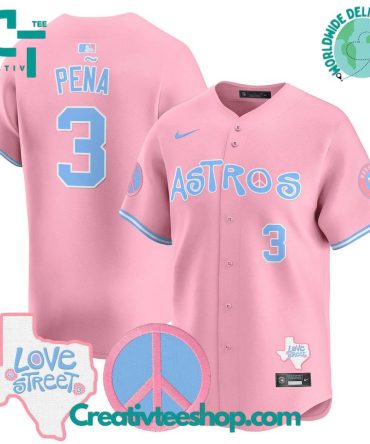 Houston Astros Love Street Peace Sign Bubblegum Pink Baseball Jersey