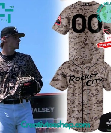 Rocket City Trash Pandas 2025 Armed Forces Day Camo Baseball Jersey