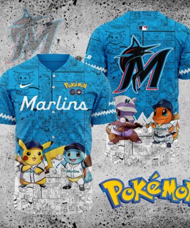 Premium Mlb Miami Marlins X Pokemon Custom Baseball Jersey