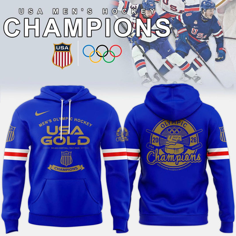 Usa Men’S Ice Hockey Team Olympic 2026 Champions Blue Hoodie