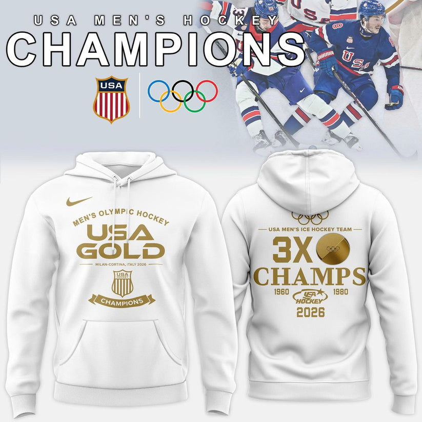 Usa Men’S Ice Hockey Team Olympic 2026 Champions White Hoodie
