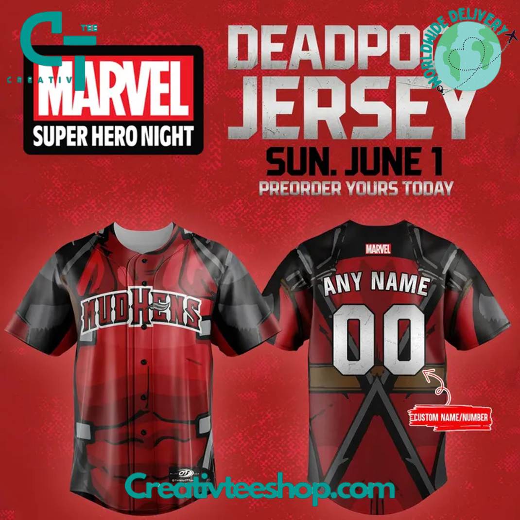 Toledo Mud Hens X Deadpool Marvel Personalized Baseball Jersey