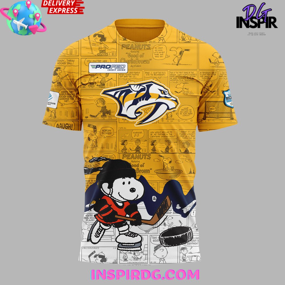 Nashville Predators 75Th Anniversary Of Peanuts T-Shirt - Image 2