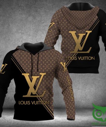 Luxury Louis Vuitton Half Black Half Brown Yellow Diagonal Lines 3D Shirt
