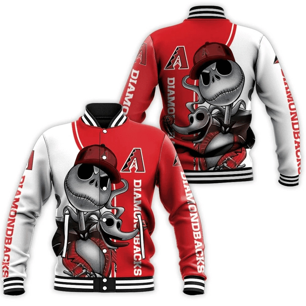 Mlb Arizona Diamondbacks Jack Skellington And Zero 3D Unisex Varsity Jacket