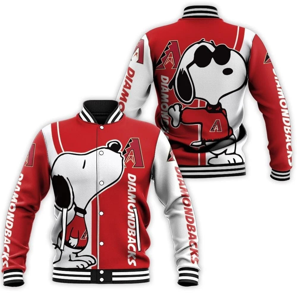 Mlb Arizona Diamondbacks Red White Snoopy 3D Unisex Varsity Jacket