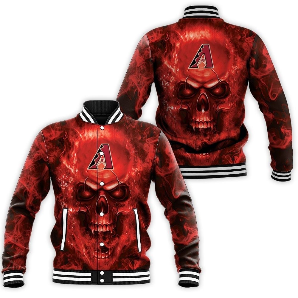 Mlb Arizona Diamondbacks Flame Skull 3D Unisex Varsity Jacket