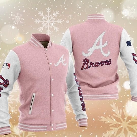 Mlb Atlanta Braves Pink White 3D Unisex Varsity Jacket
