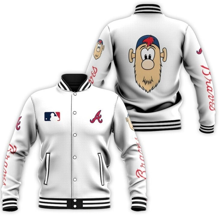 Mlb Atlanta Braves Meet Blooper Logo White 3D Unisex Varsity Jacket