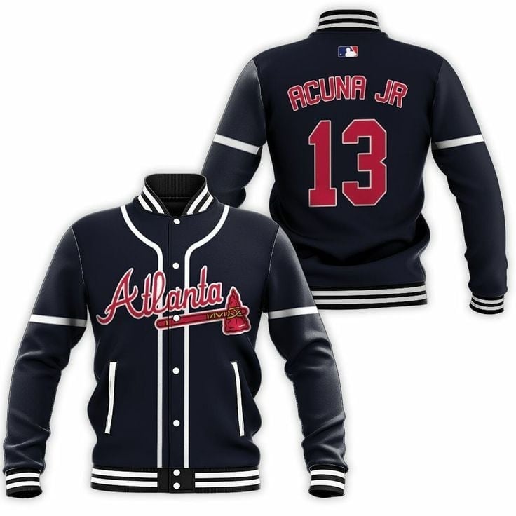 Custom Name And Number Mlb Atlanta Braves Team Logo Black 3D Unisex Varsity Jacket