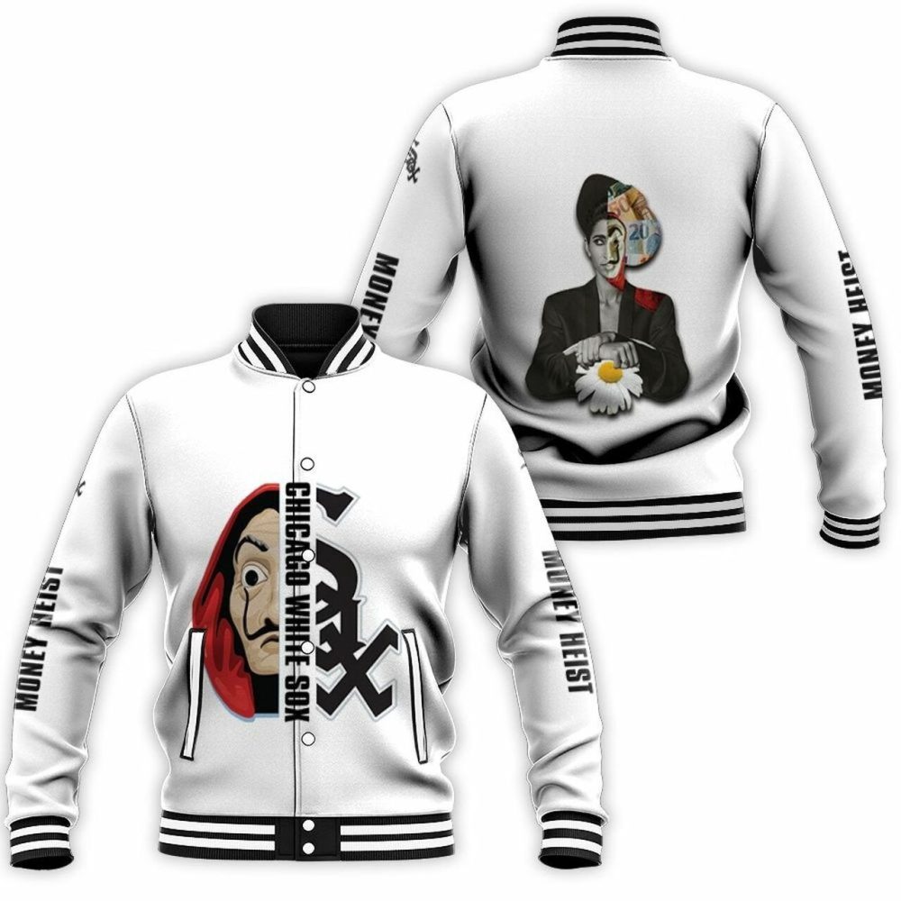 Mlb Chicago White Sox Baseball Team Money Heist White 3D Unisex Varsity Jacket