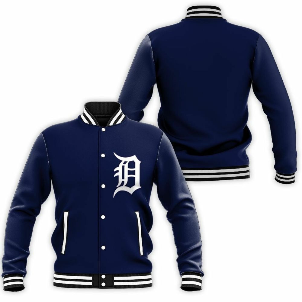 Mlb Detroit Tigers Baseball Team Logo Navy 3D Unisex Varsity Jacket