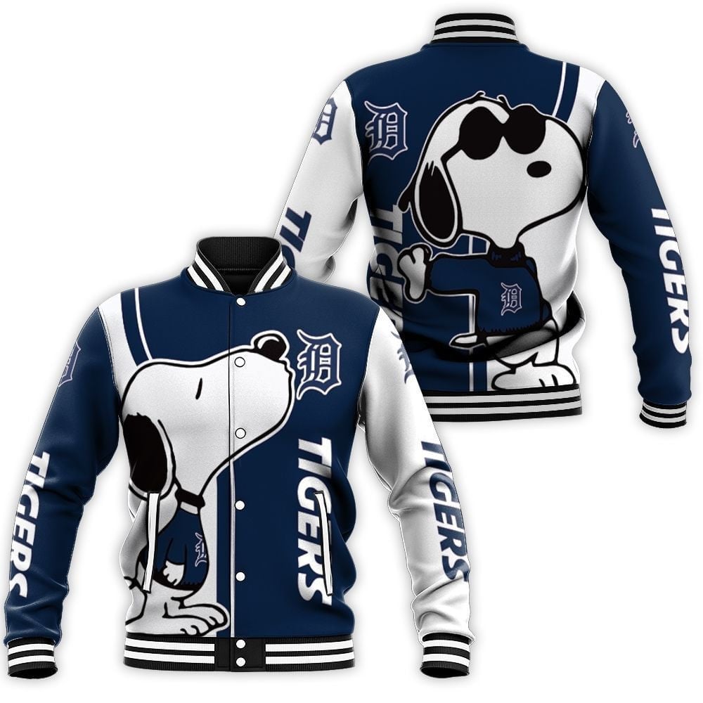 Mlb Detroit Tigers Baseball Team Logo Snoopy Dog 3D Unisex Varsity Jacket