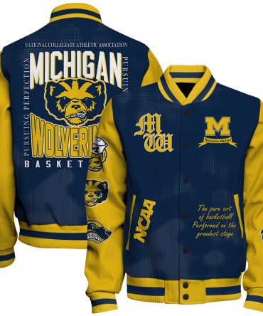Michigan Wolverines Ncaa Basketball Wolverine Warfare 3D Unisex Varsity Jacket
