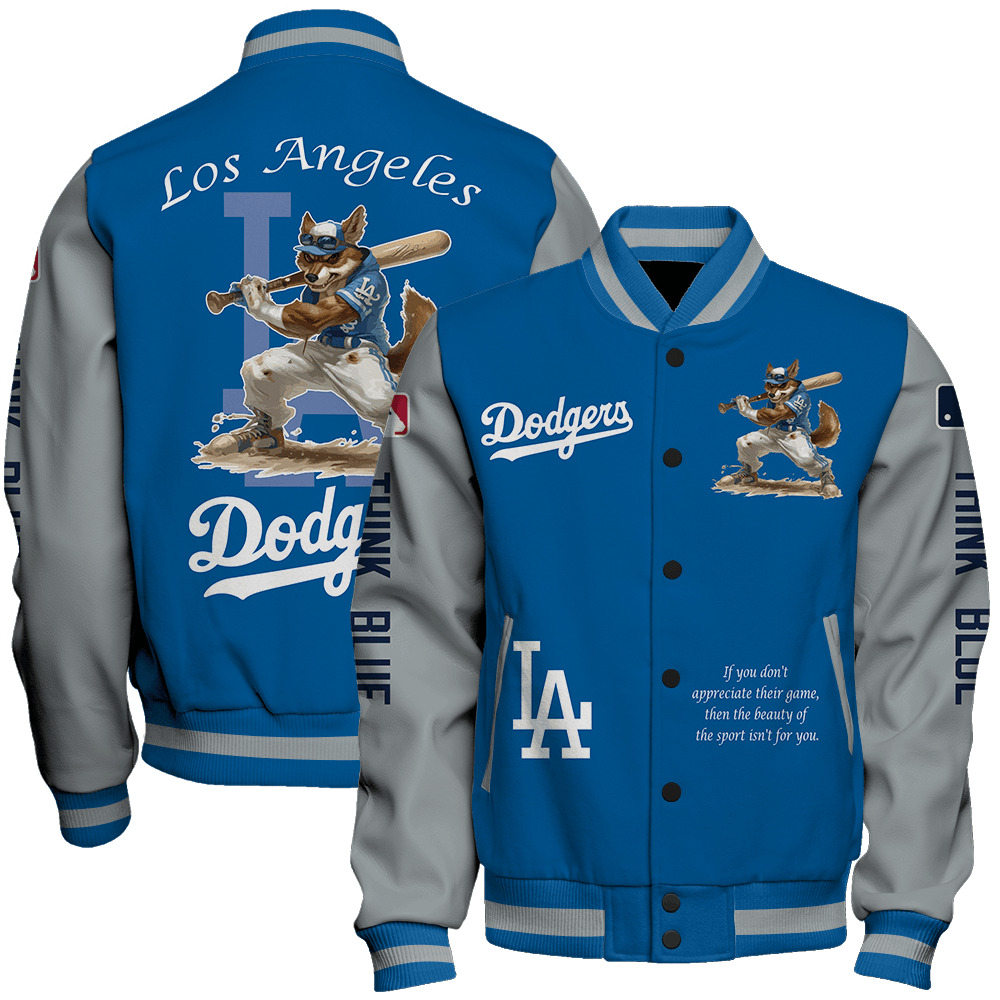 Los Angeles Dodgers Mlb Baseball Dog Mascot Think Blue Special Design 3D Unisex Varsity Jacket