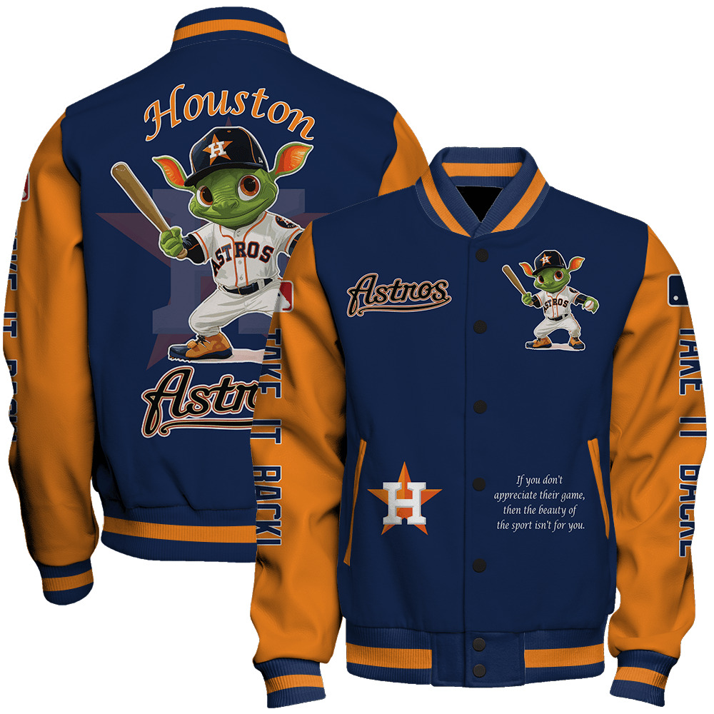 Houston Astros Mlb Baseball Orbit Mascot Take It Back Special Design 3D Unisex Varsity Jacket