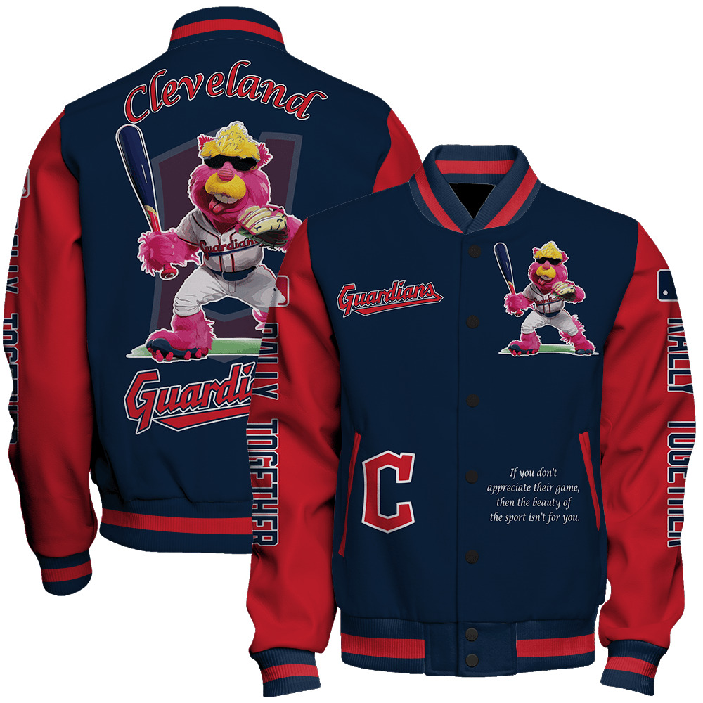 Cleveland Guardians Mlb Baseball Slider Mascot Rally Together Special Design 3D Unisex Varsity Jacket