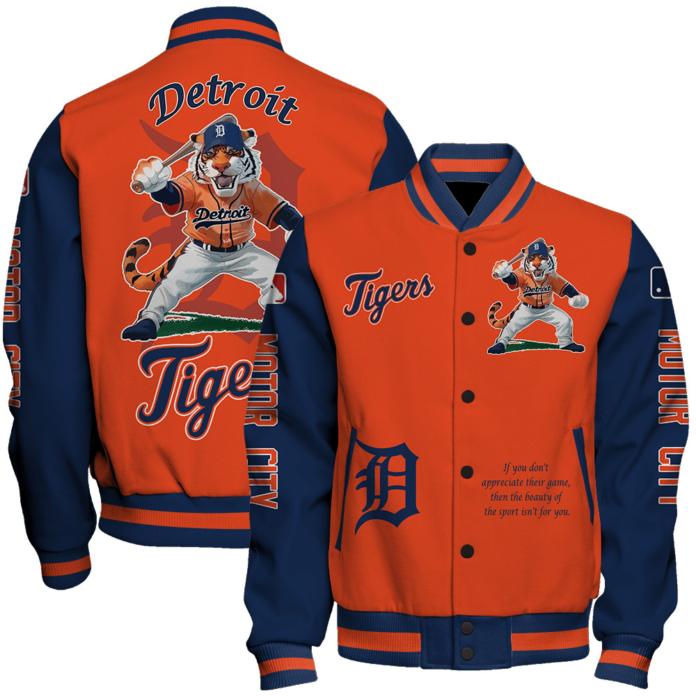 Detroit Tigers Mlb Baseball Paws Mascot Motor City Special Design 3D Unisex Varsity Jacket