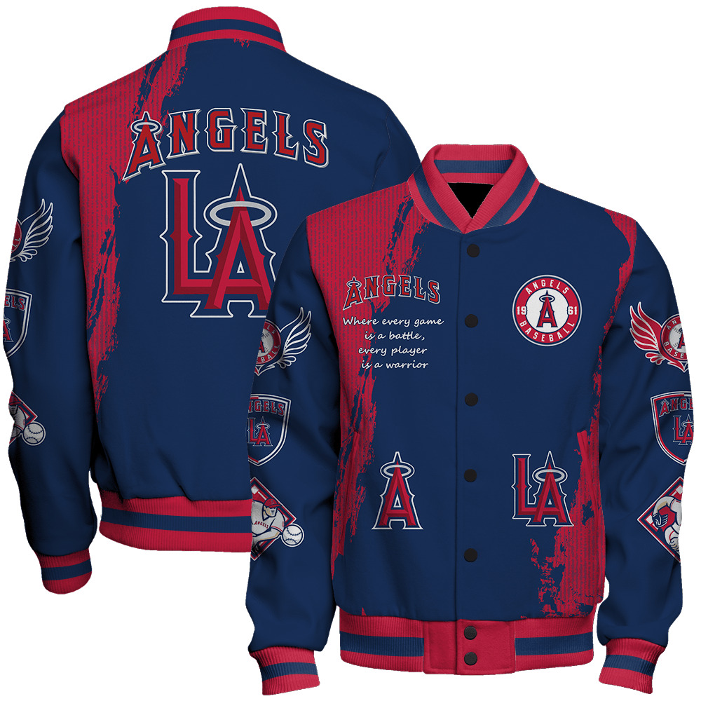 Los Angeles Angels Mlb Baseball Every Game Is A Battle 3D Unisex Varsity Jacket