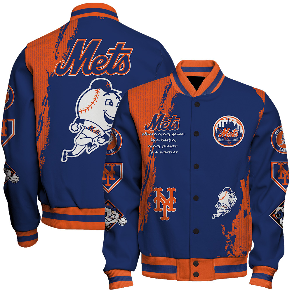 New York Mets Mlb Baseball Every Game Is A Battle 3D Unisex Varsity Jacket