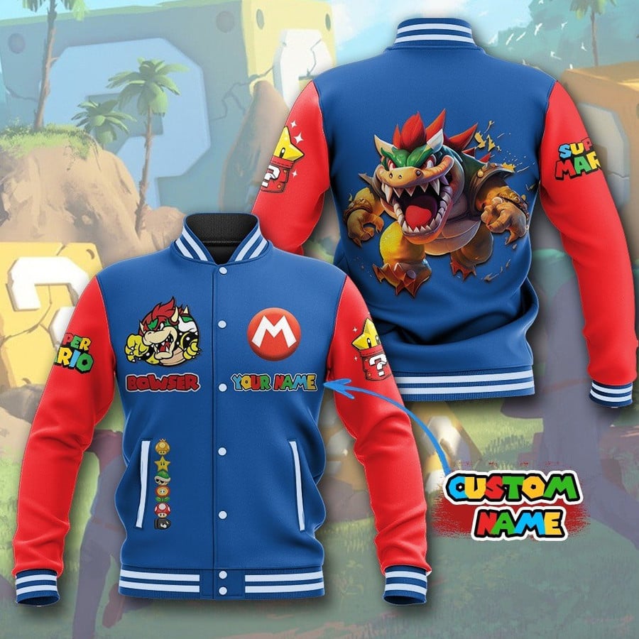 Super Mario Custom Name Baseball Jacket-Hd83