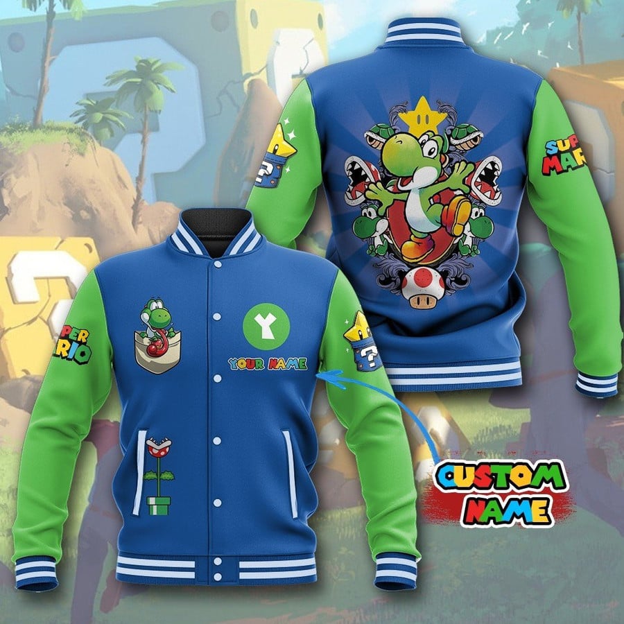 Super Mario Custom Name Baseball Jacket-Hd369