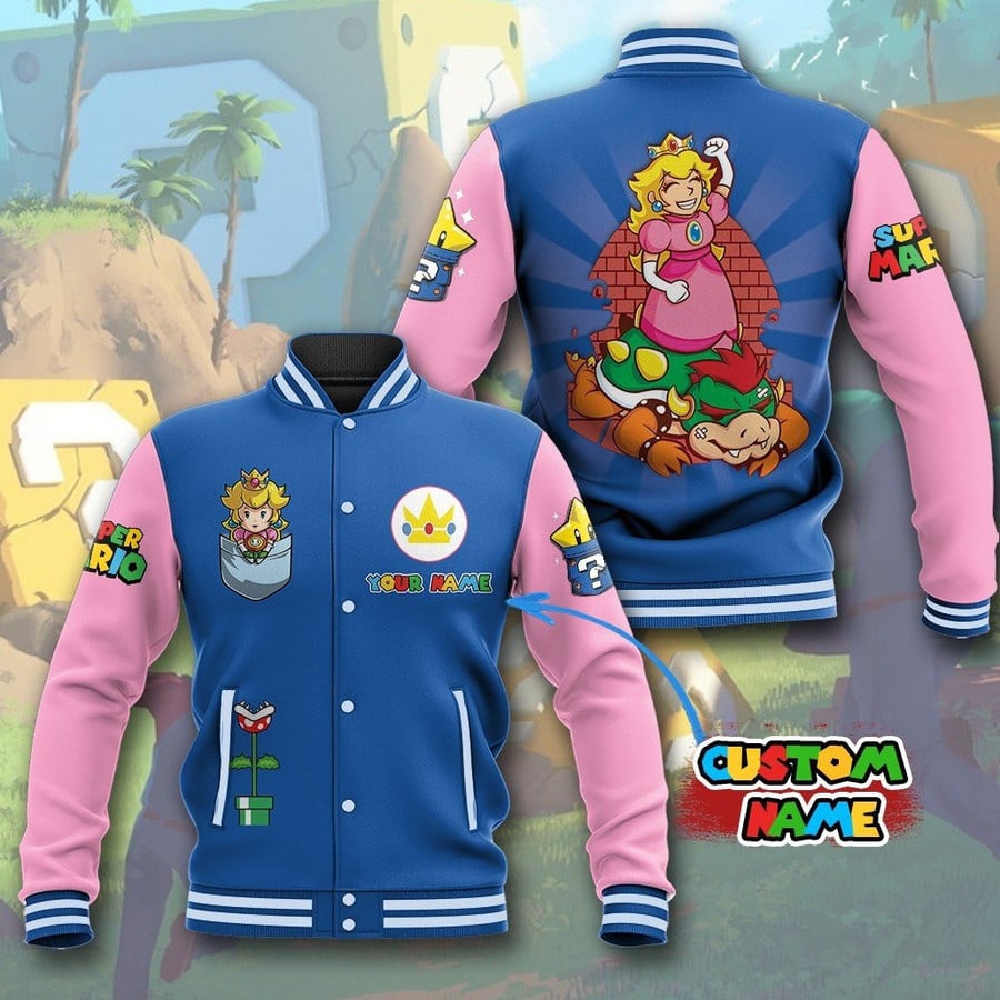 Super Mario Custom Name Baseball Jacket-Hd427