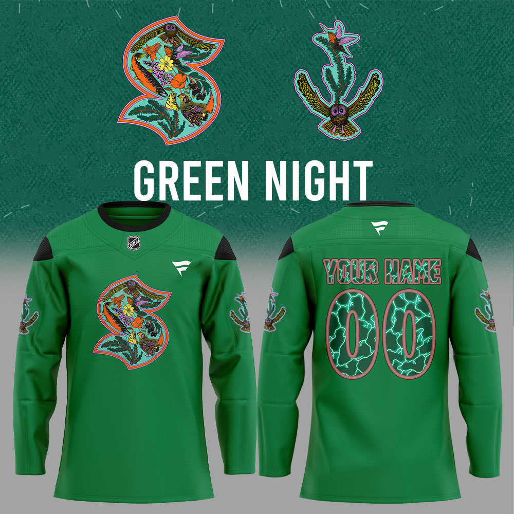 Seattle Kraken Green Night Custom Name, Number For Fans Jersey