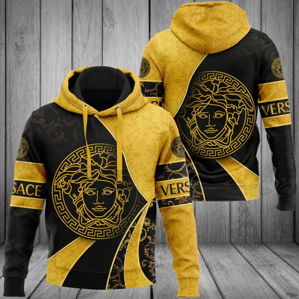 Buy Gianni Versace Yellow Unisex Hoodie For Men Women Luxury Brand Clothing Clothes Outfit