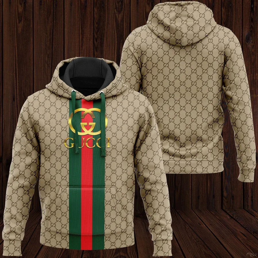 Buy Gucci Brown Stripe Unisex Hoodie For Men Women Luxury Brand Clothing Clothes Outfit