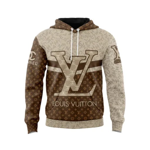 Louis Vuitton Chanel Brown Beige Unisex Hoodie Outfit For Men Women Luxury Brand Clothing Special Gift