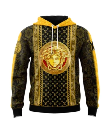 Louis Vuitton Versace Golden Medusa Yellow Black Unisex Hoodie Outfit For Men Women Luxury Brand Clothing Special Gift