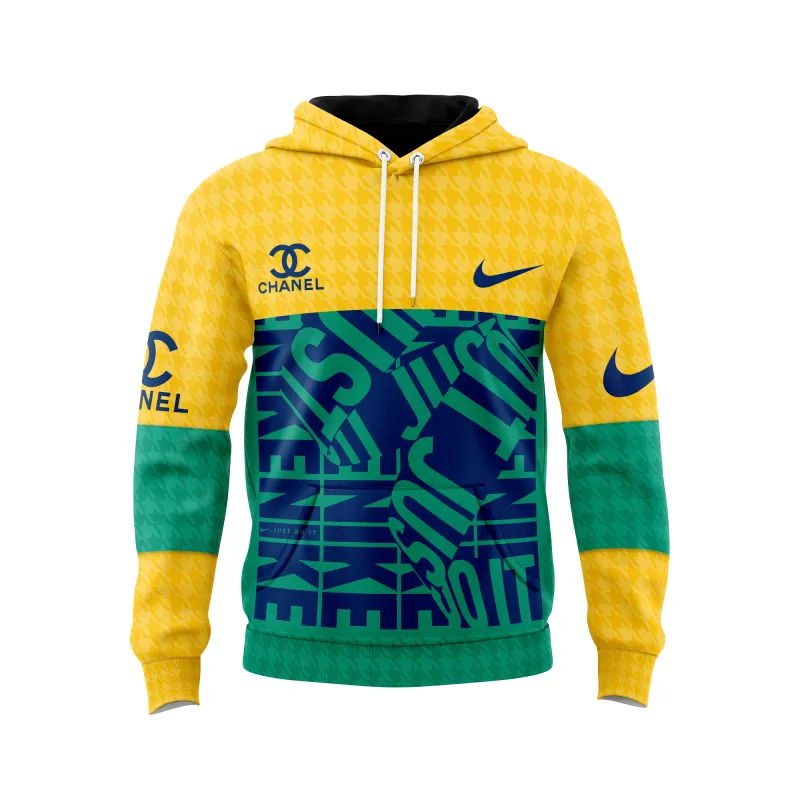 Nike Chanel Green Yellow Unisex Hoodie Outfit For Men Women Luxury Brand Clothing Special Gift
