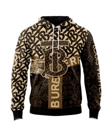 Louis Vuitton Burberry Brown Beige Unisex Hoodie Outfit For Men Women Luxury Brand Clothing Special Gift