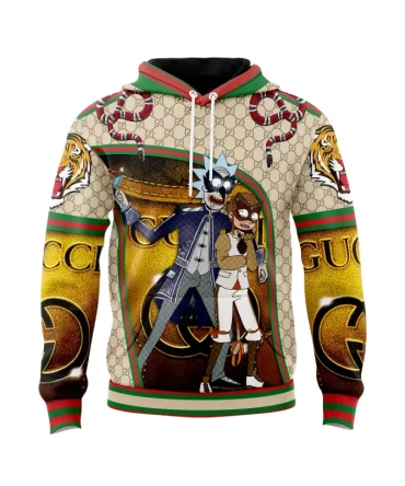 Gucci Rick And Morty Tiger Snake Golden Unisex Hoodie Outfit For Men Women Luxury Brand Clothing Special Gift