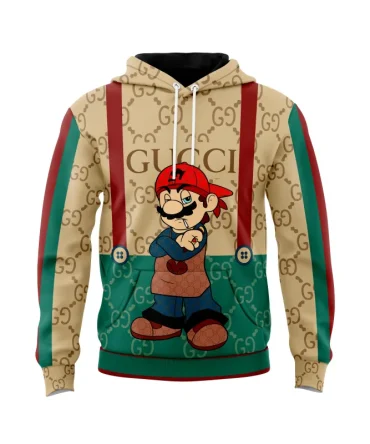 Gucci Mario Beige Green Unisex Hoodie Outfit For Men Women Luxury Brand Clothing Special Gift