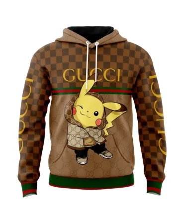 Gucci Cute Pokemon Brown Unisex Hoodie Outfit For Men Women Luxury Brand Clothing Special Gift