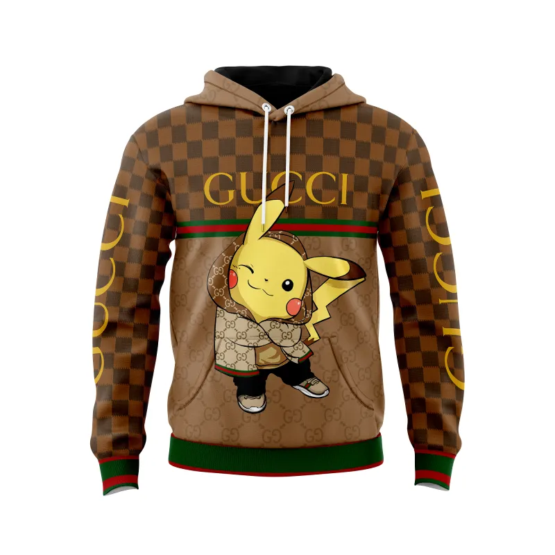 Gucci Cute Pokemon Brown Unisex Hoodie Outfit For Men Women Luxury Brand Clothing Special Gift